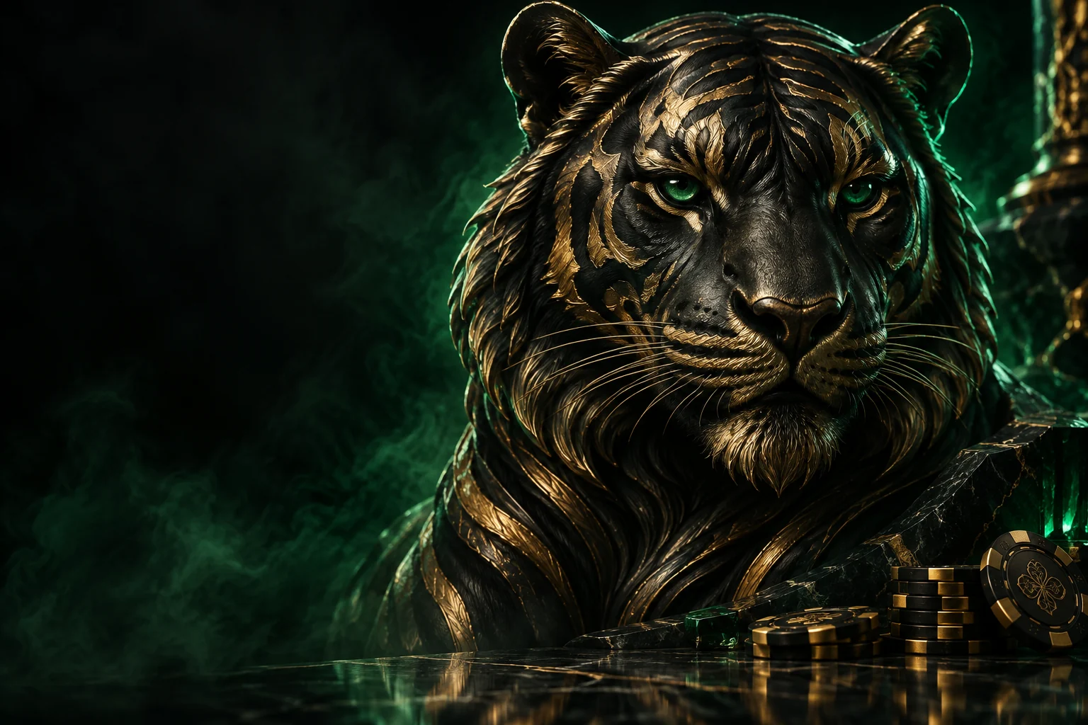 Golden tiger with emerald lighting